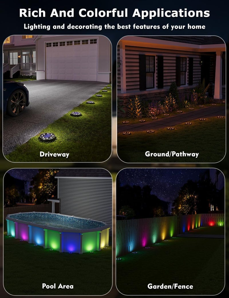 VIODAIM Color Changing Solar Ground Lights with 33ft Long Distance Remote Control - Flat Solar Lights Outdoor Waterproof - Pathway Lights Solar Powered for Yard Decorative Outside Lawn Walkway [6 Pack] - Image 4